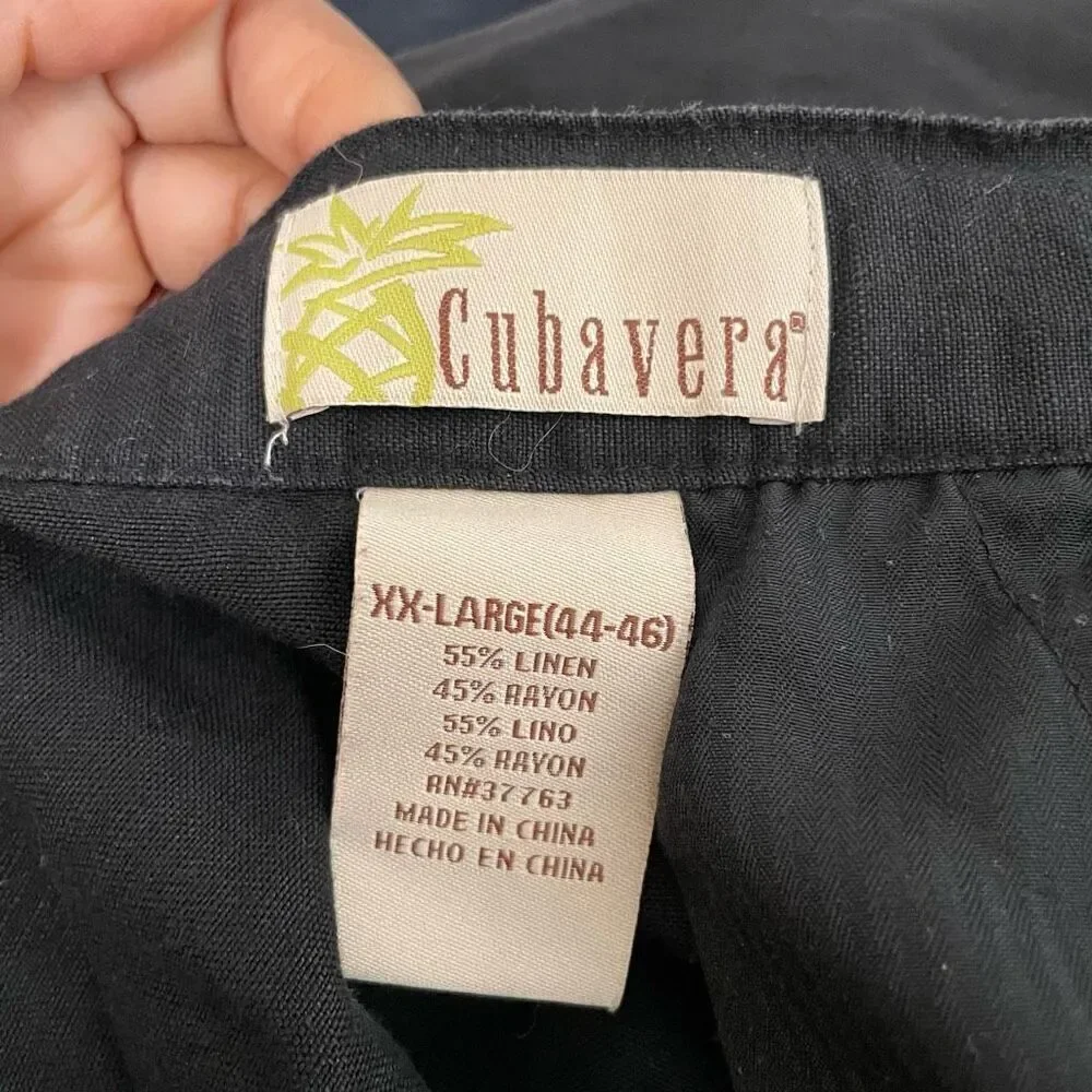 Cubavera Mens Linen Pant XXL Black Casual Lightweight Adjustable Vacay Tropical